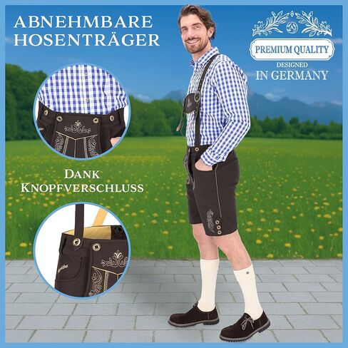 Lukas – Men Bavarian Softshell Shorts with Suspenders - Lederhosen Oktoberfest Outfit in Kuwait