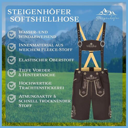 Lukas – Men Bavarian Softshell Shorts with Suspenders - Lederhosen Oktoberfest Outfit in Kuwait