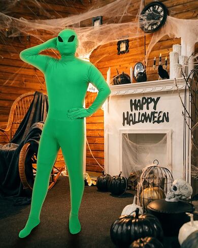 بدلة غريبة كاملة الجسم بدلة zentai zentai زي خضراء تختفي الرجل بدلة الجسد cosplay زي ، الأخضر (كبير) in Kuwait