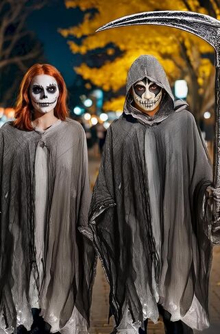 Halloween Horror Grim Reaper Costume Men Scary Cloak Witch Costume Men Women Hooded Cape for Adult Cosplay Props in Saudi Arabia