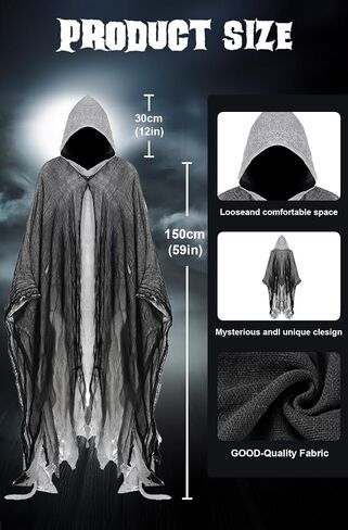 Halloween Horror Grim Reaper Costume Men Scary Cloak Witch Costume Men Women Hooded Cape for Adult Cosplay Props in Saudi Arabia