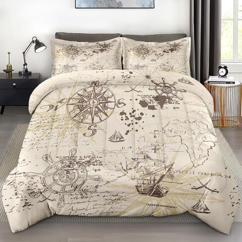 Comforter Set Twin Size, Pirate Vintage Skull Soft 2 Pcs Bedding for Kids and Adults, Nautical Sea Retro Comforter Set with Pillowcase, for Bedroom Bed Decor in Kuwait