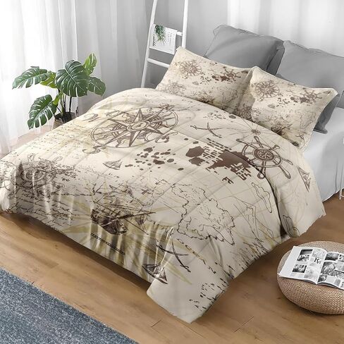Comforter Set Twin Size, Pirate Vintage Skull Soft 2 Pcs Bedding for Kids and Adults, Nautical Sea Retro Comforter Set with Pillowcase, for Bedroom Bed Decor in Kuwait