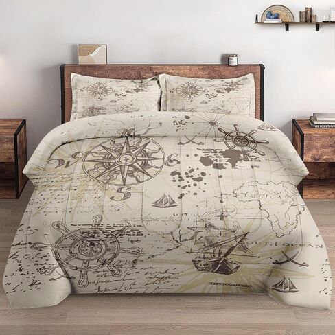 Comforter Set Twin Size, Pirate Vintage Skull Soft 2 Pcs Bedding for Kids and Adults, Nautical Sea Retro Comforter Set with Pillowcase, for Bedroom Bed Decor in Kuwait