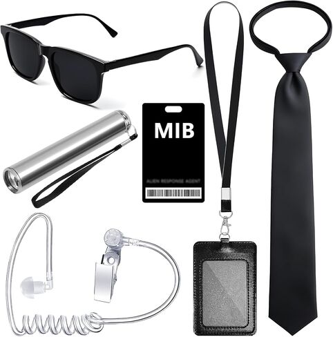 6 Pcs Agent Costume Secret Service Costume Set Spy Costume Accessories for Halloween Men Women Black Outfit in Saudi Arabia