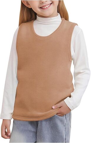 Little Big Girls' Fleece Lined Sweater Vest Warm School Uniform Gilet Kids Casual Crewneck Thick Knit Sweater Clothes in Saudi Arabia