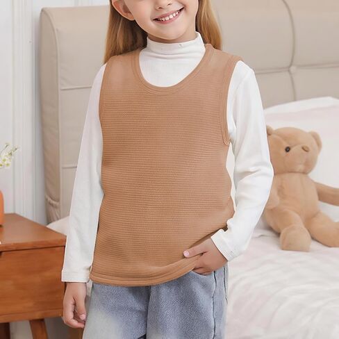 Little Big Girls' Fleece Lined Sweater Vest Warm School Uniform Gilet Kids Casual Crewneck Thick Knit Sweater Clothes in Saudi Arabia