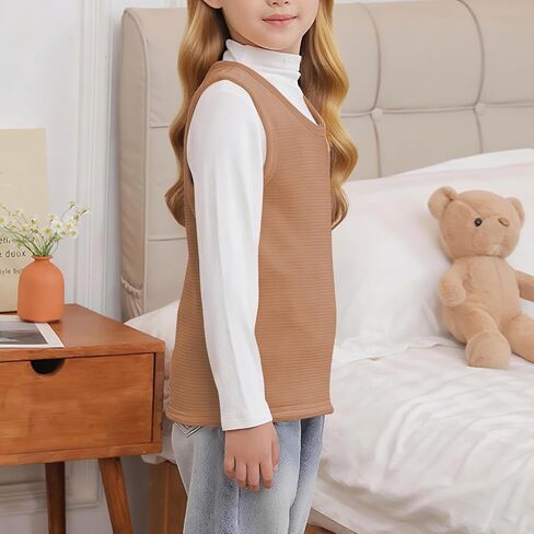Little Big Girls' Fleece Lined Sweater Vest Warm School Uniform Gilet Kids Casual Crewneck Thick Knit Sweater Clothes in Saudi Arabia