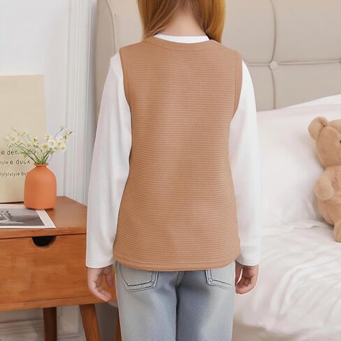 Little Big Girls' Fleece Lined Sweater Vest Warm School Uniform Gilet Kids Casual Crewneck Thick Knit Sweater Clothes in Saudi Arabia