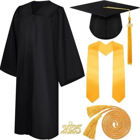 Syhood 4 Pieces 2025 Unisex Graduation Matte Gown Cap Tassel Stole Set Honor Cord for Graduation in Saudi Arabia