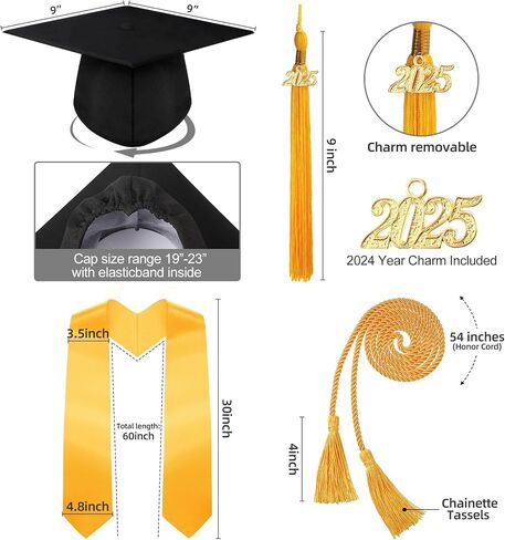 Syhood 4 Pieces 2025 Unisex Graduation Matte Gown Cap Tassel Stole Set Honor Cord for Graduation in Saudi Arabia