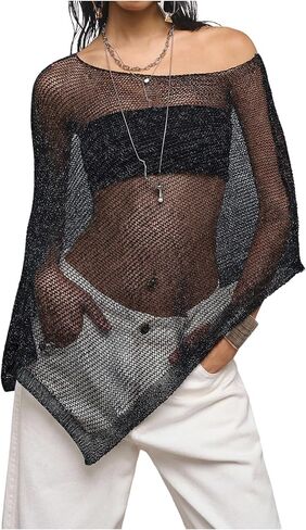 MakeMechic Women's Mesh Sheer Poncho قم بتصميم سترة خفيفة الوزن غير متكافئة in Saudi Arabia