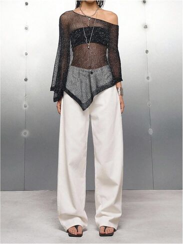 MakeMechic Women's Mesh Sheer Poncho قم بتصميم سترة خفيفة الوزن غير متكافئة in Saudi Arabia