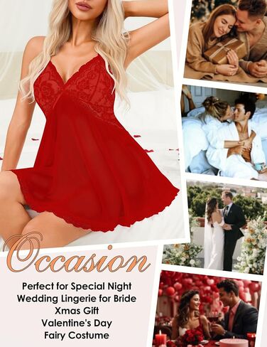 Babydoll Lingerie for Women Lace Mesh Sleepwear One Piece Chemise Boudoir Comfortable Outfits Gifts for Wife in Kuwait