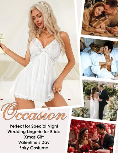 Babydoll Lingerie for Women Lace Mesh Sleepwear One Piece Chemise Boudoir Comfortable Outfits Gifts for Wife in Kuwait