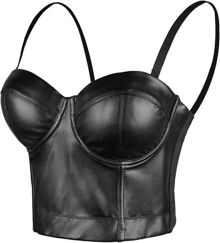 Ellacci Pu Leather Bustier Crop Top Gothic Punk Punk Up Women's Corset Top Bra Black in Saudi Arabia
