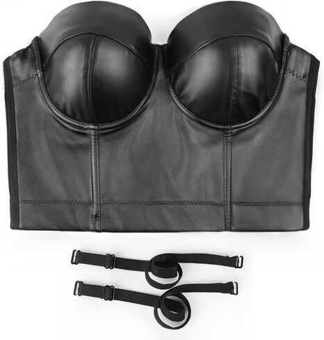 Ellacci Pu Leather Bustier Crop Top Gothic Punk Punk Up Women's Corset Top Bra Black in Saudi Arabia