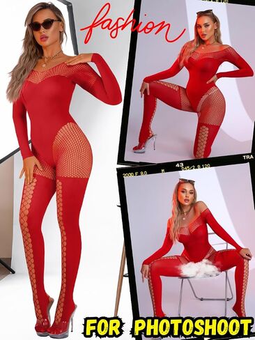 Womens Sexy Full Fishnet Bodysuit, One Piece Mesh Lace Jumpsuit Body Stockings, Rave Club Poster Exotic Dancer Outfit in Saudi Arabia