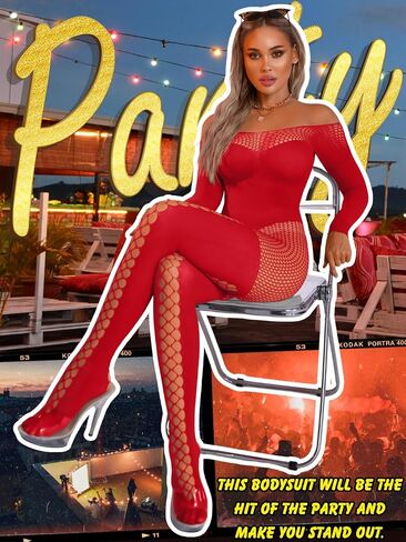 Womens Sexy Full Fishnet Bodysuit, One Piece Mesh Lace Jumpsuit Body Stockings, Rave Club Poster Exotic Dancer Outfit in Saudi Arabia