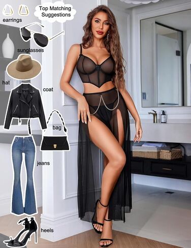Avidlove Women Lingerie Babydoll Chemise 3 Piece Set Mesh Side Split Nightgown in Kuwait