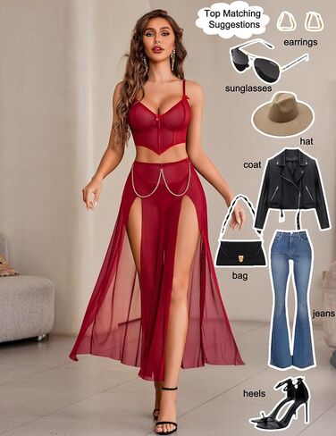 Avidlove Women Lingerie Babydoll Chemise 3 Piece Set Mesh Side Split Nightgown in Saudi Arabia