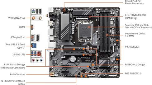 GIGABYTE B760 DS3H AX V2 LGA 1700 Intel B760 ATX Motherboard with DDR5, Dual M.2, PCIe 4.0, USB 3.2 Gen 2x2 Type-C, WiFi 6, 1GbE LAN, Q-Flash Plus, EZ-Latch in Saudi Arabia