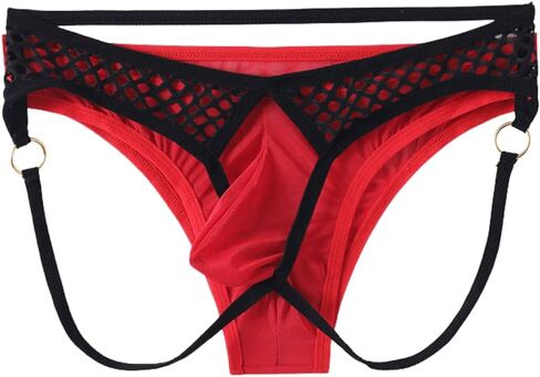 Mens Sexy Fishnet Mesh Combo Briefs Underwear, Color Block Cheeky Low Rise, Sheer Pouch Elastic Bikini Lingerie in Saudi Arabia