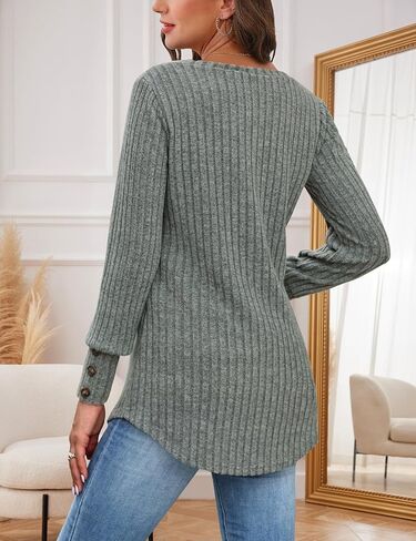 Zattcas Womens Dressy Pullover V Neck Sweaters Fall Clothes 2025 Curved Hem Puff Long Sleeve Shirts Loose Fit Tunic Tops in Kuwait