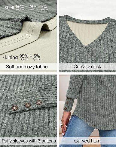 Zattcas Womens Dressy Pullover V Neck Sweaters Fall Clothes 2025 Curved Hem Puff Long Sleeve Shirts Loose Fit Tunic Tops in Kuwait