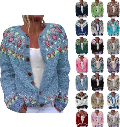Womens Fair Isle Cardigan Sweater Vintage Button Up Knit Cardigans Colorful Lightweight Argyle Sweaters Fall Clothes in Saudi Arabia