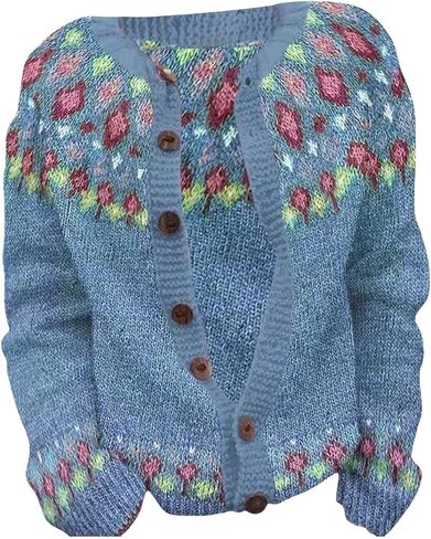 Womens Fair Isle Cardigan Sweater Vintage Button Up Knit Cardigans Colorful Lightweight Argyle Sweaters Fall Clothes in Saudi Arabia
