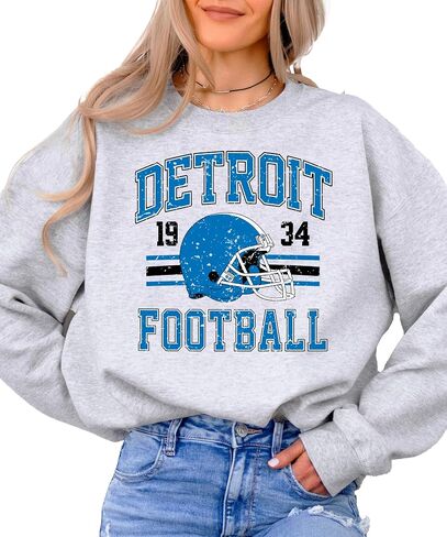 الزيتون يحب Apple Vintage Detroit 1934 كرة القدم من النوع الثقيل للرجال للنساء والأطفال الأزرق والأسود pullover in Kuwait