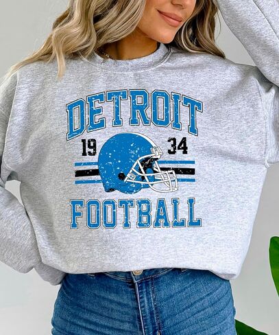 الزيتون يحب Apple Vintage Detroit 1934 كرة القدم من النوع الثقيل للرجال للنساء والأطفال الأزرق والأسود pullover in Kuwait