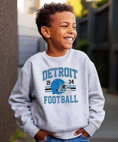 الزيتون يحب Apple Vintage Detroit 1934 كرة القدم من النوع الثقيل للرجال للنساء والأطفال الأزرق والأسود pullover in Kuwait