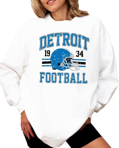 الزيتون يحب Apple Vintage Detroit 1934 كرة القدم من النوع الثقيل للرجال للنساء والأطفال الأزرق والأسود pullover in Kuwait