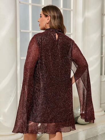 ZOMVA Plus Size Sparkly Cape Sleeve Short Dress High Neck Loose Fit Flowy Dresses Cocktail Party Dress in Saudi Arabia
