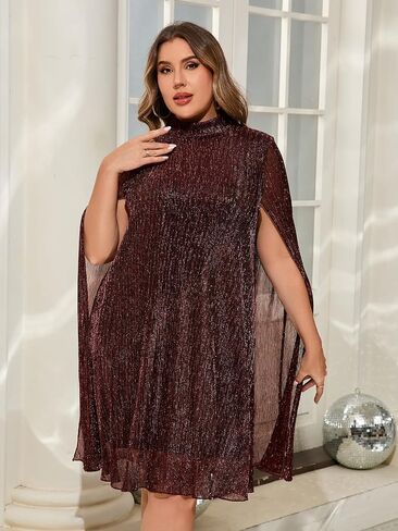 ZOMVA Plus Size Sparkly Cape Sleeve Short Dress High Neck Loose Fit Flowy Dresses Cocktail Party Dress in Saudi Arabia