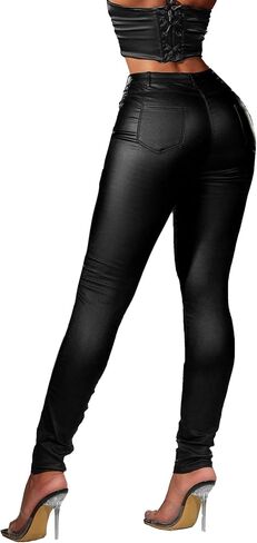 Avanova Women Faux Leather High Waist Sexy Leggings Stretchy Skinny Pants in Saudi Arabia