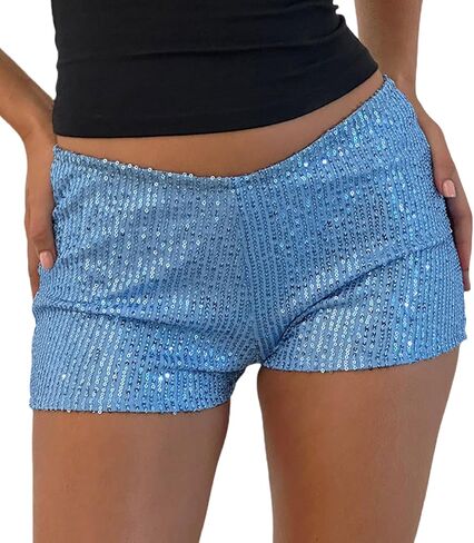 Seyumixi Womens Sequin Micro Shorts Low Waist Sparkly Y2k Cheetah Print Shorts Sexy Rave Bottoms Hot Pants Clubwear in Saudi Arabia