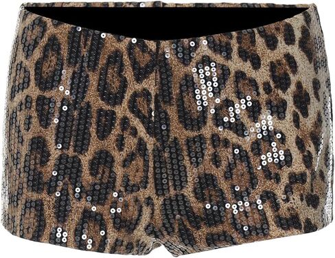 Seyumixi Womens Sequin Micro Shorts Low Waist Sparkly Y2k Cheetah Print Shorts Sexy Rave Bottoms Hot Pants Clubwear in Saudi Arabia