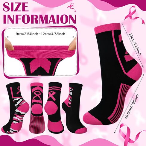 100 Pairs Pink Ribbon Socks Bulk Breast Cancer Football Crew Socks Pink out Day Accessories Breast Cancer Awareness Gifts Bags Item for Youth Football Softball Cheer Team Fundraising Event in Kuwait