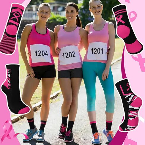 100 Pairs Pink Ribbon Socks Bulk Breast Cancer Football Crew Socks Pink out Day Accessories Breast Cancer Awareness Gifts Bags Item for Youth Football Softball Cheer Team Fundraising Event in Kuwait