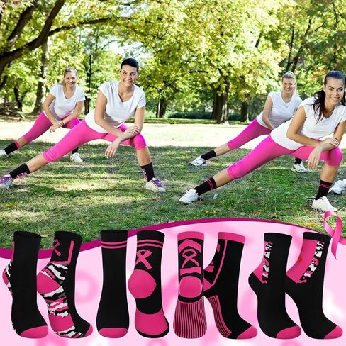 100 Pairs Pink Ribbon Socks Bulk Breast Cancer Football Crew Socks Pink out Day Accessories Breast Cancer Awareness Gifts Bags Item for Youth Football Softball Cheer Team Fundraising Event in Kuwait