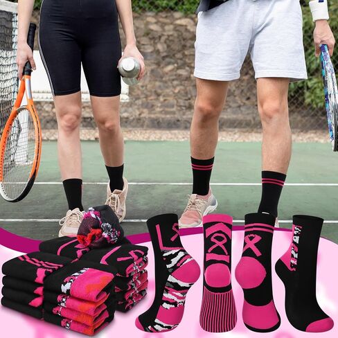 100 Pairs Pink Ribbon Socks Bulk Breast Cancer Football Crew Socks Pink out Day Accessories Breast Cancer Awareness Gifts Bags Item for Youth Football Softball Cheer Team Fundraising Event in Kuwait