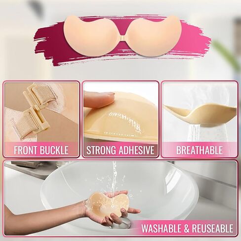 Bra for Women, Sticky Invisible Push Up Silicone Bra, 2025 New Clasp Bras for Backless Dress, Nude in Saudi Arabia