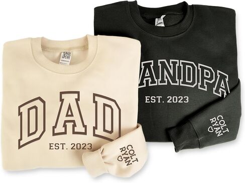NAZENTI Dad Embroidered Sweatshirt, Personalized Dad Shirt with Kids Names, Heart on Sleeve, Grandpa Papa Shirt in Kuwait