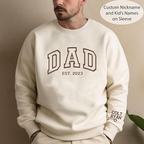 NAZENTI Dad Embroidered Sweatshirt, Personalized Dad Shirt with Kids Names, Heart on Sleeve, Grandpa Papa Shirt in Kuwait