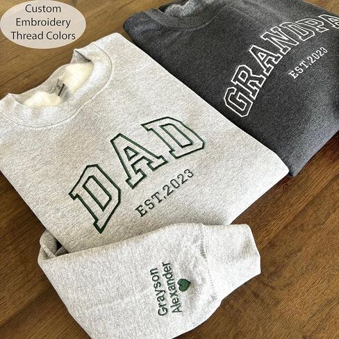 NAZENTI Dad Embroidered Sweatshirt, Personalized Dad Shirt with Kids Names, Heart on Sleeve, Grandpa Papa Shirt in Kuwait