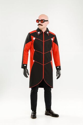 البالغين دكتور الشرير زي Cosplay أسود ريد سترة معطف للرجال ملابس عيد الهالوين مع نظارات قفازات السترة واللحية in Saudi Arabia