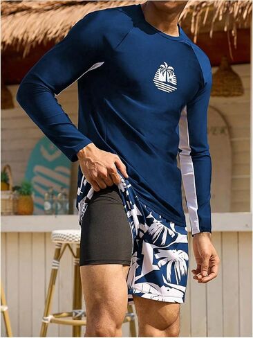 SOLY HUX Men's Swimsuit Long Sleeve Rash Guard Swim Shirt and Shorts 2 Piece Swimwear Set in Saudi Arabia